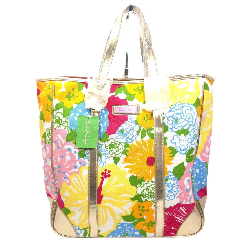 Lilly Pulitzer for Target Nosey Posey Floral CanvasTote Bag NWT Gold Trim Large